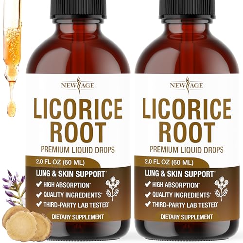NEW AGE Licorice Root Tincture - Digestive Lung & Skin Support - Licorice Root Extract Liquid Drops - Vegan Sugar & Alcohol-Free Supplement - 4 fl oz