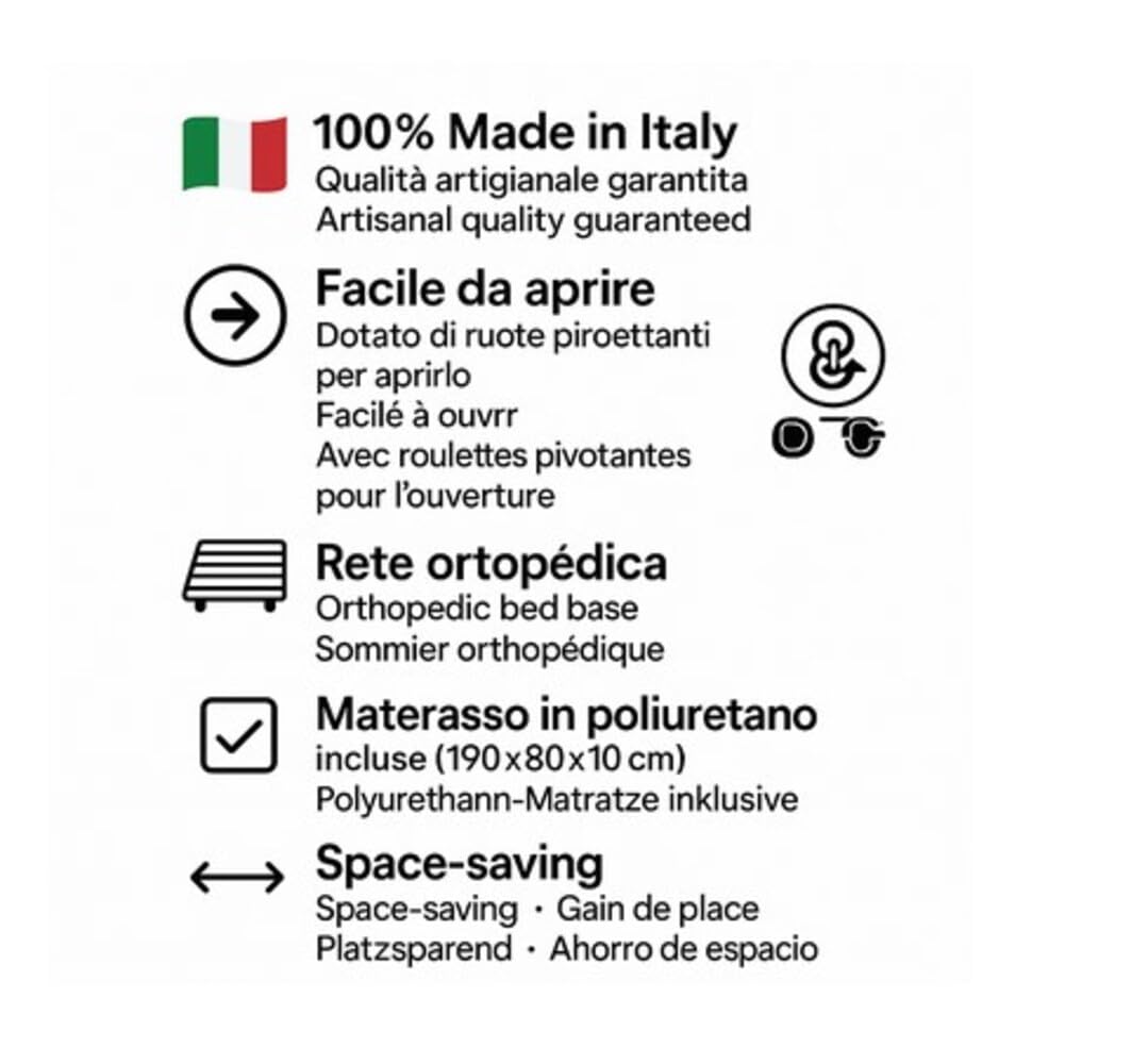 Generico Letto a scomparsa Magic bianco cemento, salvaspazio, richiudibile, materasso incluso - 100% MADE IN ITALY