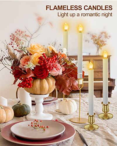 Image of RONXS Window Candles, Flameless Taper Candles with Timer, Christmas Home Wedding Decor Battery Operated Flickering LED Candles with Remote Controls, Glod Candle Holders (A-12pcs Gold)