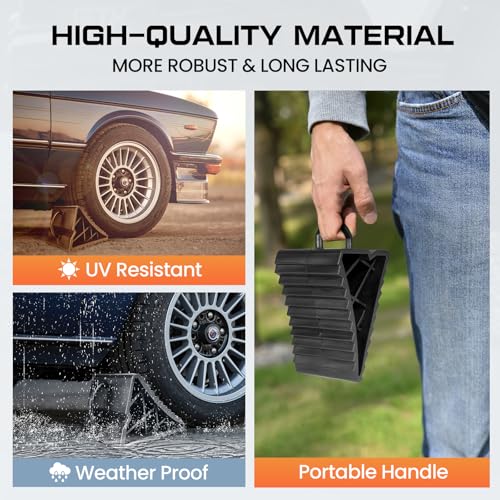 Image of Taifa Wheel Chocks for Travel Trailers, RV Wheel Stoppers Tire Chock with Portable Handle for Camper Cars Trucks etc., Black, 2Packs