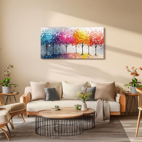 crmotu Colorful Trees Wall Art, Abstract Forest Large Wall Decor, Nature Landscape Canvas Paintings, Modern Trendy Pictures for Living Room Bedroom Bathroom Office, Home Decoration Prints 24x48 Inch