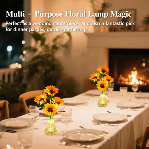 Image of Sunflower Lamp Gifts for Women Cordless Flower Night for Home Decor Wedding | suitable for covered outdoor spaces like covered patio, balcony, cafe, store,wedding tent for ambient decor.