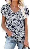 CATHY Women Summer Tunic Petal Sleeve V-neck Tshirt Loose Comfy Blouse Casual Basic Beach Tops White