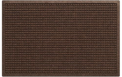 WaterHog Squares Front Door Mat Indoor Outdoor Entrance, Absorbent All-Weather Doormat with Non-Slip Rubber Backing, Dirt & Moisture Trapper, Low Profile, Easy Clean, Made in USA, 23'x35.5' Dark Brown