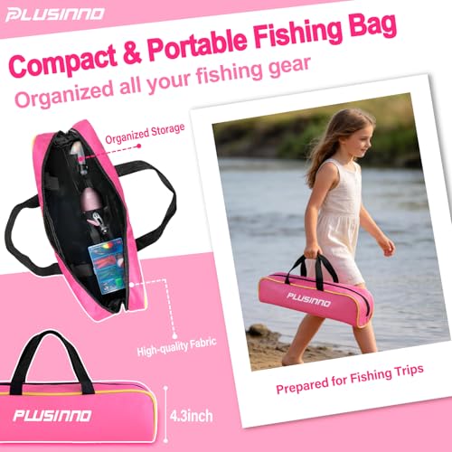Image of PLUSINNO Kids Fishing Pole with Spincast Reel Telescopic Fishing Rod Combo Full Kits for Boys, Girls, and Adults (Pink, 150cm 59.05In)