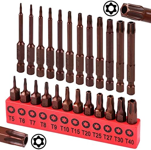 Torx Screwdriver Bit Set - 24-Piece Tamper Resistant Star Bits Set, Torx Security Bit Set, 1-inch and 2.3-inch Long T5-T40 Temper Proof Torx Bit Set