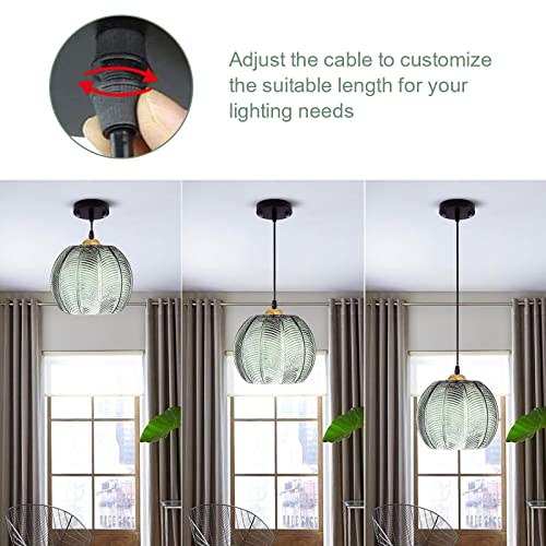 Lámpara colgante de cristal verde con rayas y cable ajustable 2
