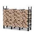 4FT Outdoor Firewood Rack, Heavy Duty Fire Log Stacker Stand for Wood Storage, Firewood Holder with Outdoor Indoor Firewood Carrier for Fireplace, Patio, Black