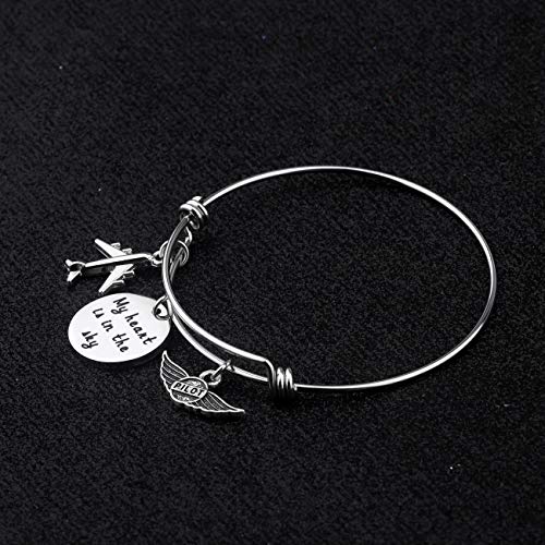 WUSUANED Airplane Bracelet My Heart is in The Sky Flight Bangle Bracelet Gift For Pilot Women (My heart is in the sky bangle bracelet) - Image 5