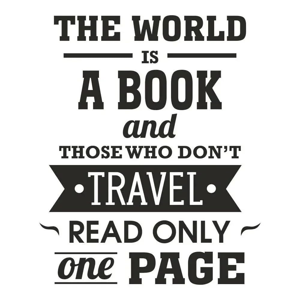 Inspirational Quotes Wall Decals for Library The World is A Book Smart Lettering Wall Sticker for Bookstore Removable 57x69cm