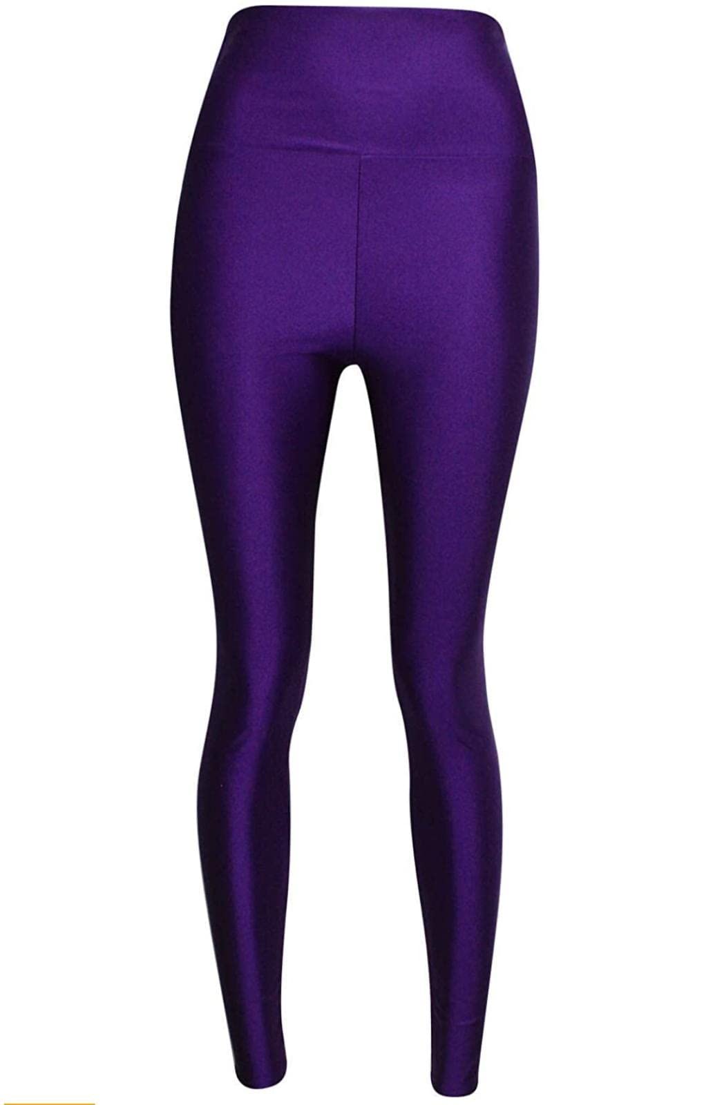JJ CLOTHING Womens High Waist Stretchy Disco Leggings Ladies Shiny Slim Fit Wet Look Tights Pants (Purple, XL)