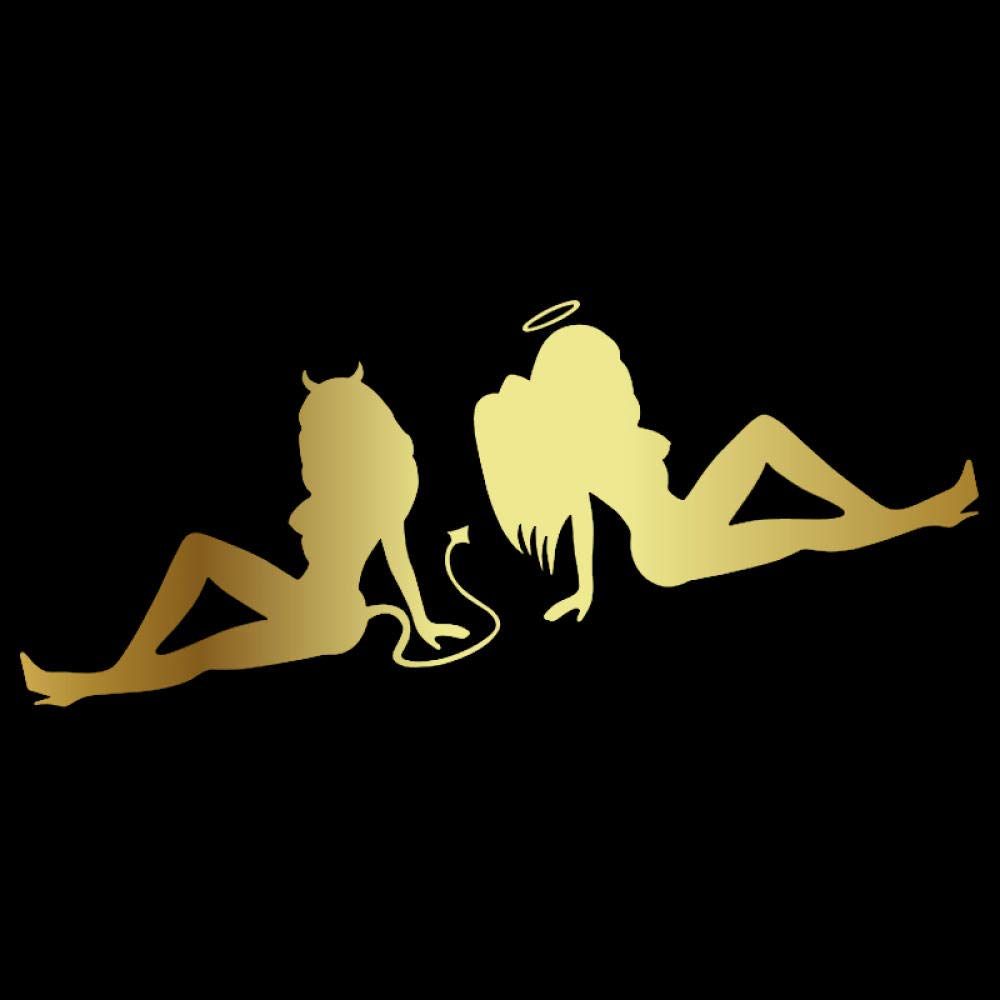 JYIP 3D Car Sticker Beauty Temptation to Angels and Demon Funny Vinyl Stickers and Decals Car Sticker Styling 20 * 7cm-Ghrome_Gold_1pcs