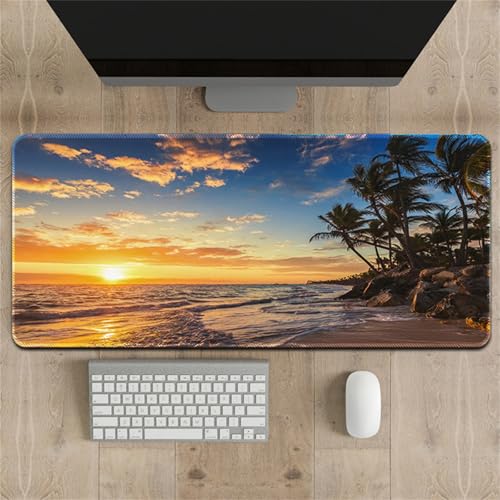 Surwin Alfombrilla para Ratón, Grande Gaming Mousepad, Teclado Almohadilla de Escritorio, Playa impresión Mouse Pad para Ordenador, Gamers, PC y Portátil, Antideslizante (Árbol de Coco,400x700mm)