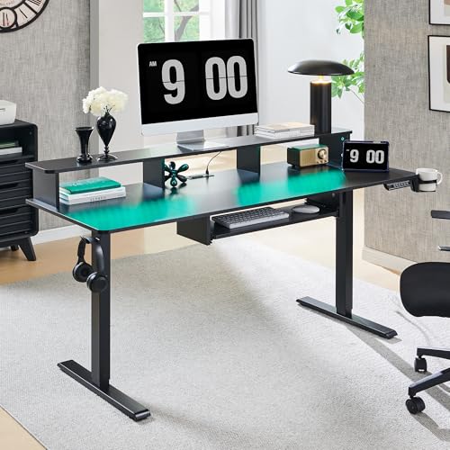 RedLemon 60Inch Gaming Desk, Electric Standing Desk with Height Adjustable, Power Outlets, LED...