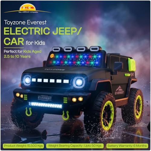 Image of Toyzone Everest Electric Jeep (Black) | 12V Rechargeable Ride on with 4.5Ah Battery | Music Player with BT, USB & AUX | Smooth Acceleration | 6M Battery Warranty | Age 3-10 Years, Upto 50 kg