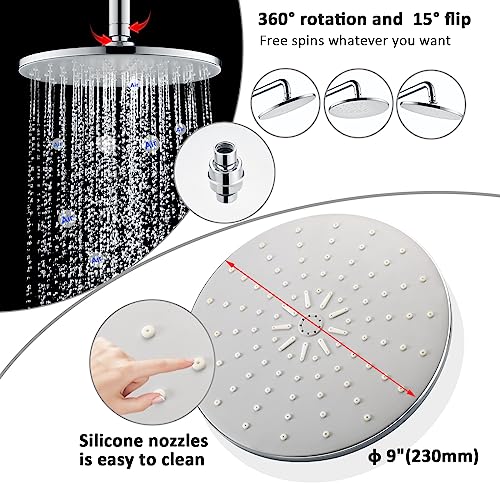 Uvish Stainless Steel Shower Riser Rail Kit with 9” Rain Shower Head, 180cm Hose, Handheld Shower, and 4 Spray Modes in Chrome - Image 6