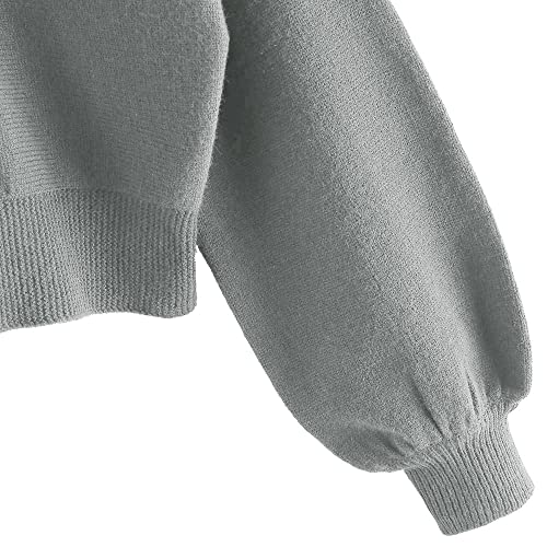 Image of ZAFUL Women's Cropped Sweater V-Neck Long Sleeve Pullover Jumper Knit Top | Crop Length, Ribbed Knit, Double V design, White sweater, Raglan sleeves, lantern sleeve, Fall & Winter, Loose fit, Oversized
