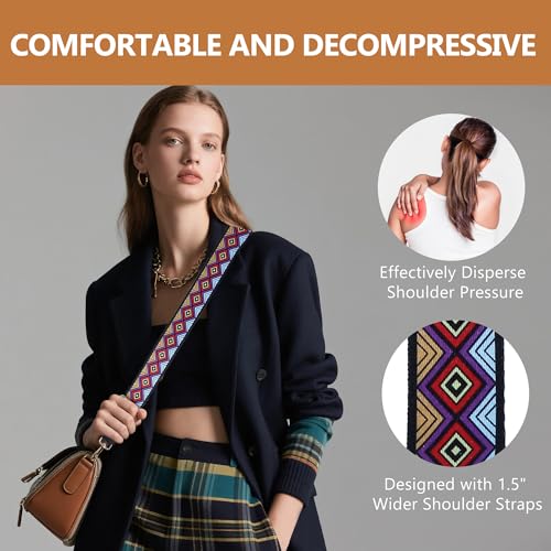 Image of Purse Straps Replacement Crossbody, Adjustable Long 29-57 Inch Detachable Thick Purse Strap with Colorful Checkered, 1.5 Inch Wide Decorative Shoulder Bag Strap for Women Handbags, Bag & Tote