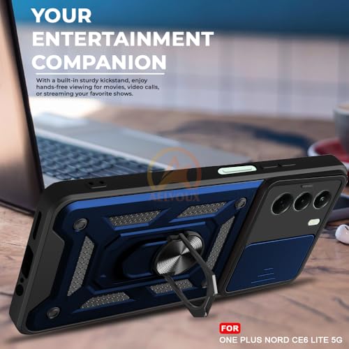 Image of Armor Bumper Back Cover Case for OnePlus Nord CE 6 Lite 5G Rotating Camera Cover, Ring Holder & Kickstand | Heavy Duty & 360 Degree Protection OnePlus Nord CE 6 Lite 5G Back Cover (Blue)