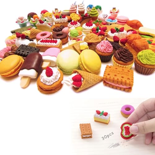30piezas Gomas De Borrar, Mini Gomas De Borrar, Divertidas Gomas De Borrar, Adecuado Para Cumpleaños Año Nuevo Navidad Regalo Oficina Papelería Postre Borrador (Estilo Aleatorio)