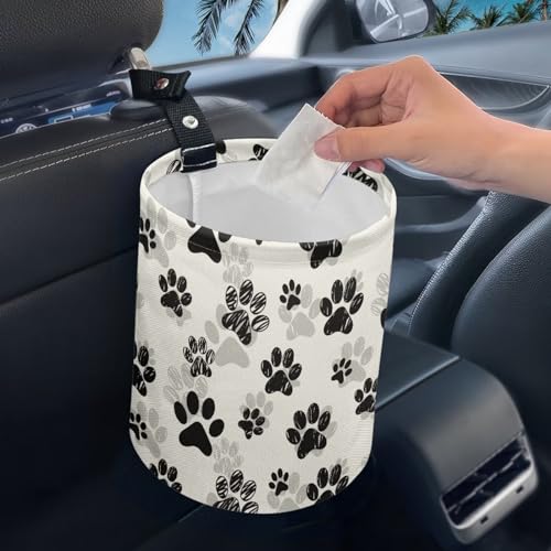 Image of Cute Paws Car Waste Basket Can Universal Compact Rubbish Holder Mini Car Organizer for Car Garbage