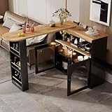 LAKFEW Mesa de bar Extensible Giratoria Moderna con LED y Almacenaje, Mesa de Comedor Extensible con 2 Puertas de Cristal, Mesa Alta Cocina Isla de Cocina para Restaurantes, 138(193)x39x105 cm, Negro