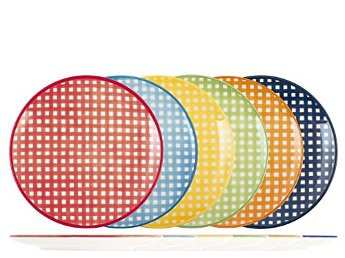 H&H Vicky Set 12 Piatti Piani, Stoneware, Colori Assortiti, 26 cm