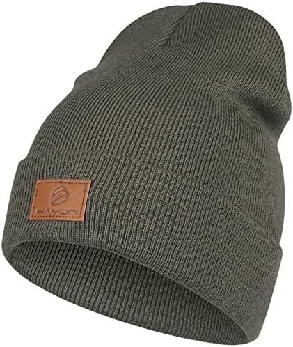 HAMUNI Beanie Mütze Herren Damen Klassische Wintermütze Acryl Beanie Hat | Leatherpatch Strickmütze Unisex Cuffed Hat Bequem Atmungsaktiv Weich Vintage Einfarbig Strick Beanies Win