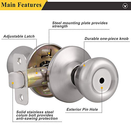 Probrico Bed/Bath Privacy Door Knobs In Brushed Nickel, Interior Door Handles For Bedroom Or Bathroom,Tulip Shape Keyless Stainless Steel Door Locksets,10 Pack #TOP5