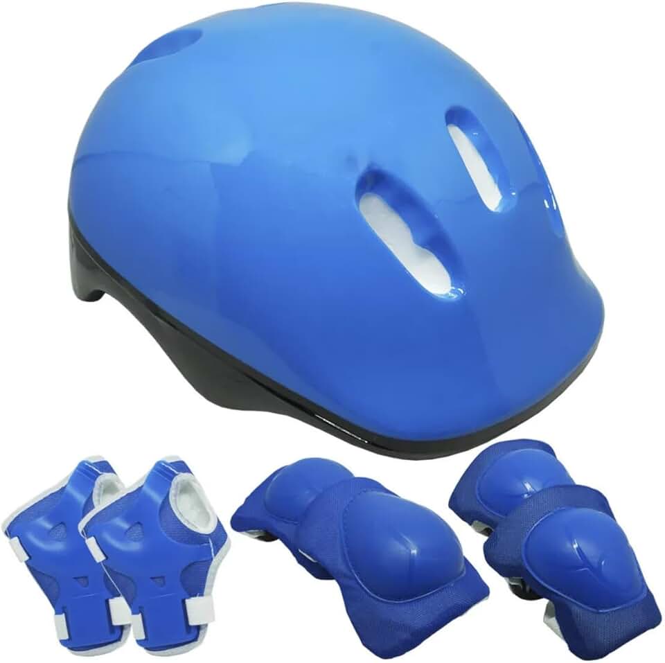 Kit Proteção Infantil Bicicleta Patins Skate Bike Capacete Ajustável Joelheira Cotoveleira Munhequeira Menino e Menina (AZUL)