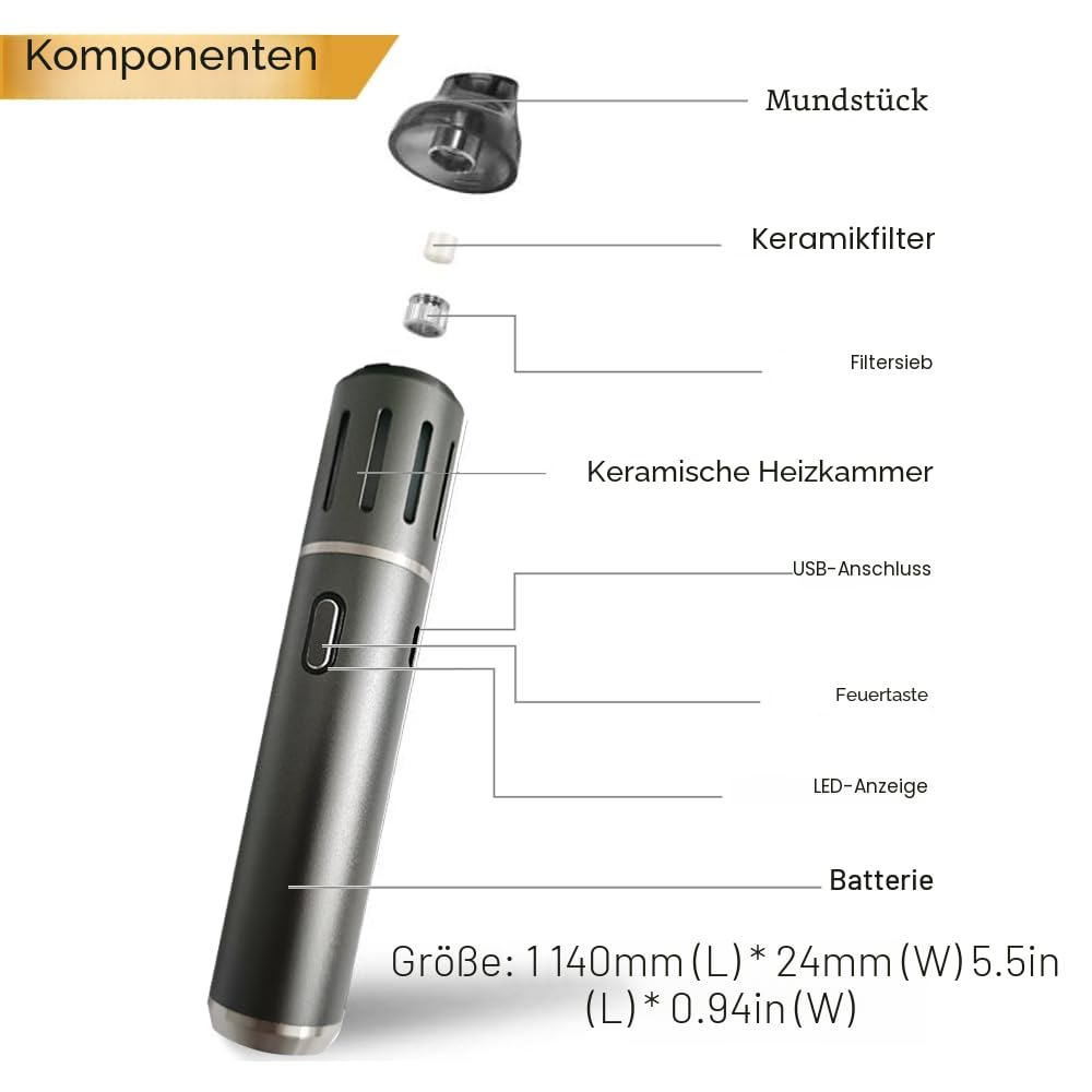 Vaporizer Kräuter Portabler Verdampfer - VapeMaster Skywalker Premium Herb Vaporizer, Keramikkammer Und 360 Grad Heizung, Temperatur Kontrolle, Reiner Dampf