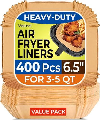 400 Pcs Air Fryer Paper Liners, 6.5" Square Air Fryer Liners Disposable, Heavy-Duty Parchment Paper for 2-4 qt Airfryer Basket, Non-Stick & Grease-Proof Baking Liner for Oven Pan