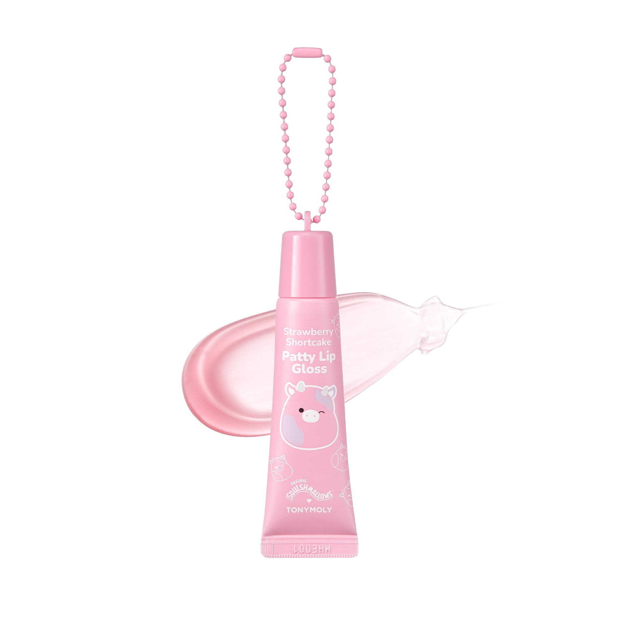 TONYMOLY x Squishmallows Patty Keychain Lip Gloss – Strawberry Shortcake Sheer Pink Gloss, Hydrating, Non-Sticky, High Shine, 11ml