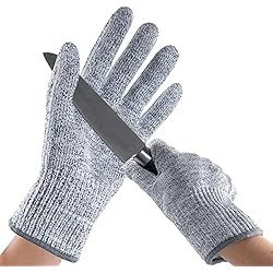 ANDANDA Guantes Resistentes a Cortes de Calidad Alimentaria, Guantes de Cocina de Seguridad para Descascarar Ostras, Procesar Filetes de Pescado, Cortar Carne y Tallar Madera, Gris,M,2 Pares