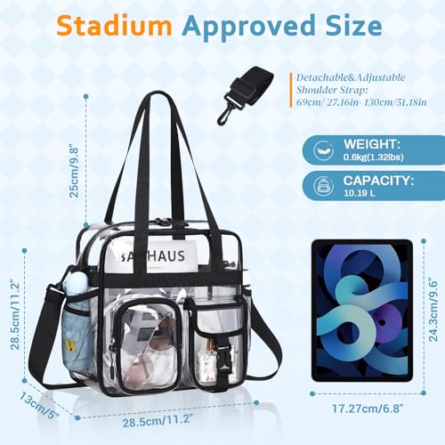 Image of Clear Tote Bag, Heavy Duty PVC 12x 12x6 in Clear Bag for Stadium Events for Women Men