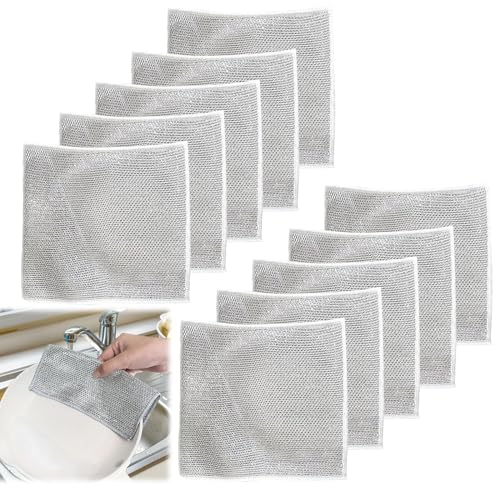 INBOLM 10 trapos de alambre multiusos para lavar platos en húmedo y seco, paño de alambre para lavar platos en seco y húmedo, paño de alambre para lavar platos, paño de limpieza de alambre para el