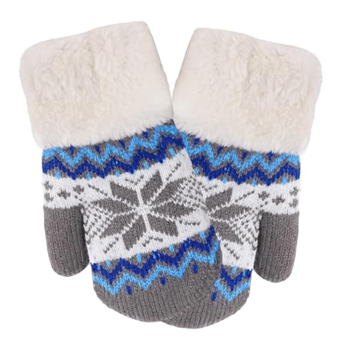 Image of Warm Fleece Lined Winter Mittens for Toddlers 3-7 Years, Boys Girls Soft Knit Snow Gloves