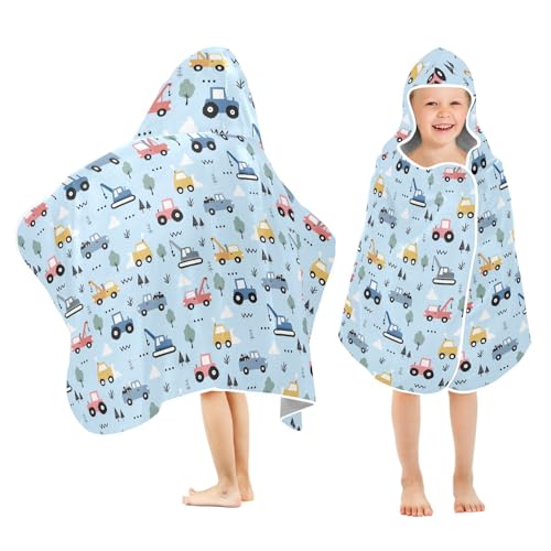 Image of Cartoon Car Hooded Beach Towel for Kids, Kids Bath Hooded Towels for Boys Girls, Super Soft Absorbent Bathrobe with Hood for Swin Pool 50 inchx23.5 inch