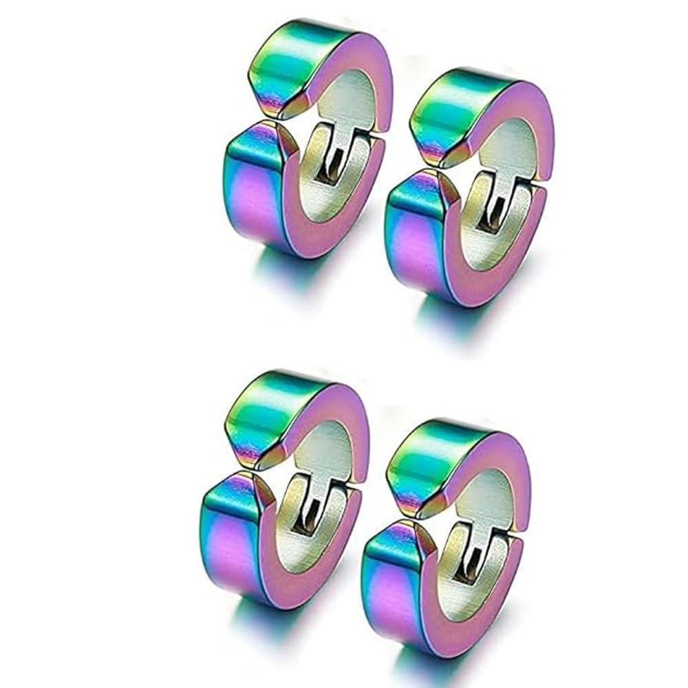 Trendy Multicolour Round Shaped Press Non-Piercing Style Clip On Metal Barbell Earring Hoop Bali Stud For Men And Women. (2 Pairs)-image-14