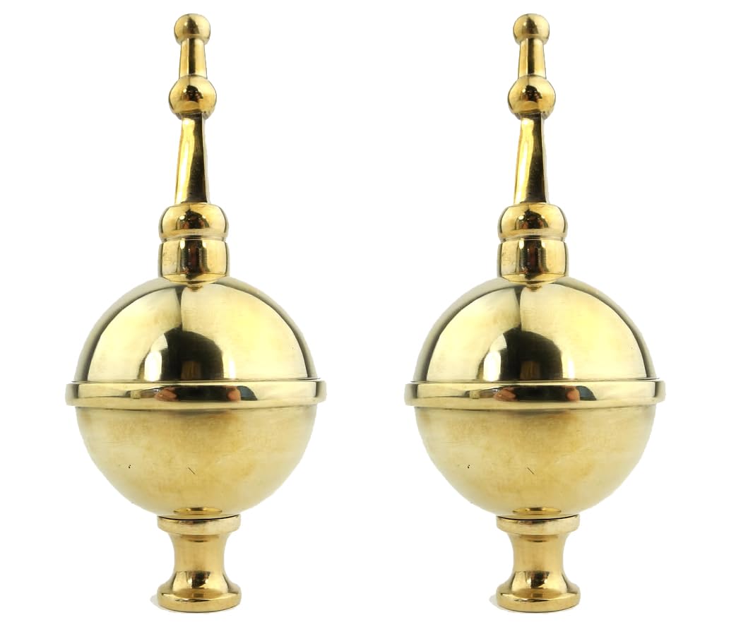 Harts Brass Ball and Spire Finials, 48mm Diameter, 112mm Height, Set of 2, Polished Brass Finish, Gold, 53mm