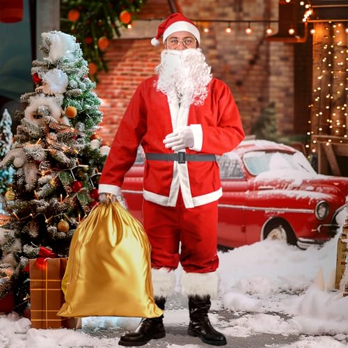 iZoeL Weihnachtsmann kostüm Herren Damen, Weihnachtsmann Bart Mütze Handschuhe Gürtel Weihnachtsmann Tasche Brille Weihnachtskostüm Accessories, Herren Damen Weihnachtsmann Anzug(L-XXL)