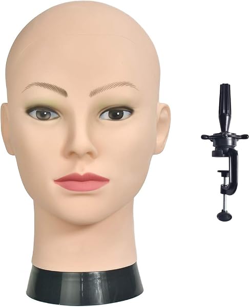Testa calva di manichino per formazione e cosmesi professionale, per la creazione e l’esposizione di parrucche, con morsetto incluso - 5