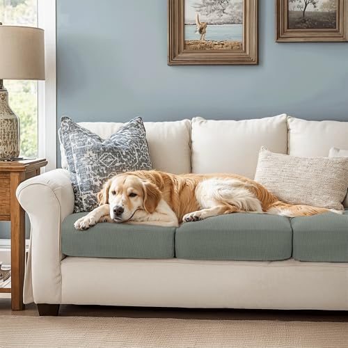 Image of CHUN YI 3PC Stretch Couch Cushion Covers, Individual Sofa Seat Slipcovers Suitable for Armchair Loveseat Sofa with Spandex Jacquard Fabric(3pc,Dove Grey)