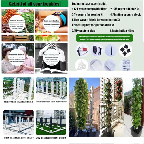 Zestaw pionowej hydroponicznej wieży do sadzenia, bezglebowa uprawa do domu, ogrodu, gospodarstwa, szklarni, 12-warstwowa pionowa donica