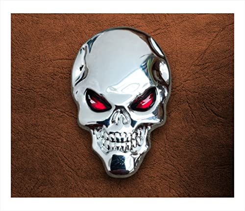 Pegatina Calavera 3D Metal Ojos Rojos, Coche, Moto, Casco, Harley, Cafe Racer, Guitarra eléctrica Cover