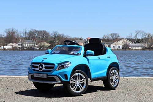 First Drive Mercedes Benz GLA Blue 12v Kids Cars - Dual Motor Electric Power Ride On Car with Remote, MP3, Aux Cord, Led Headlights, and Premium Wheels