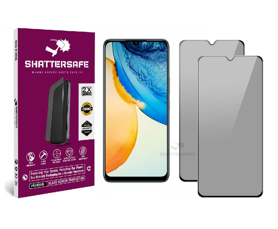 Image of Anti-Spy Privacy Tempered Glass Screen Protector Compatible For Vivo Y70 [Pack of 2]. 9H Hardness, Anti-Scratch, Edge-to-Edge Protection With Easy Installation Kit & Case Friendly Fit.