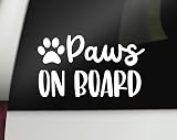 Paws On Board Decal Funny Dogs On Board Car Bumper Sticker Window Laptop Tumbler Decal | 6' x 3.5' Size | White | Made in USA | DECALBUNNY