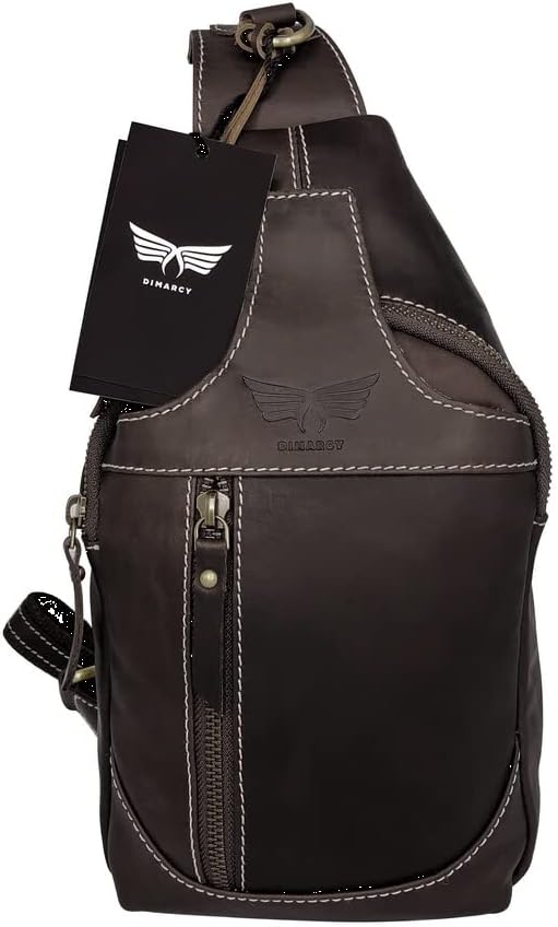Miniatura 2 de Bolso bandolera de cuero cruzado Mochila casual Mochila Pecho Hombro Multiusos Diseño atemporal Pequeños Hombres, Marrón oscuro, Bolsos cruzados