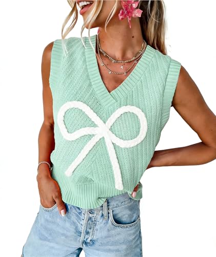 Image of MARZXIN Women Sleeveless Sweater V Neck Casual 2026 Fall Knitted Chevron V Neck Sweater Vest Color Block Pullover Sweater Top